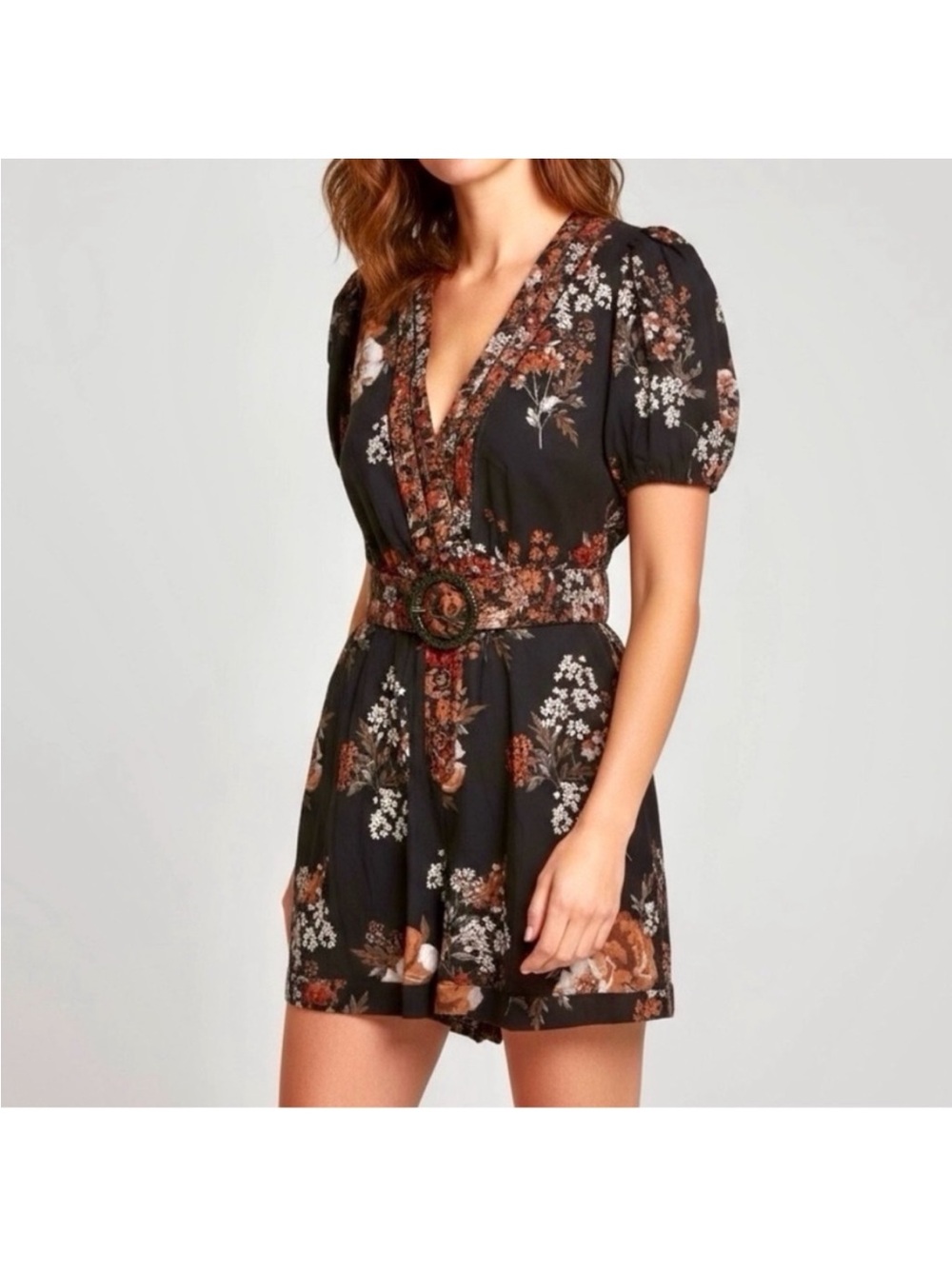 Caroline Constas Floral V Neck Romper